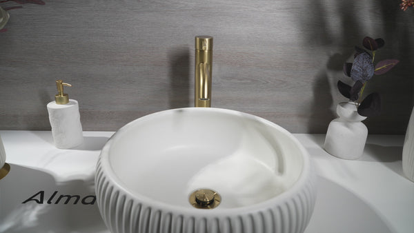 Alma Mira Brushed Brass Gold Tall Basin Mixer