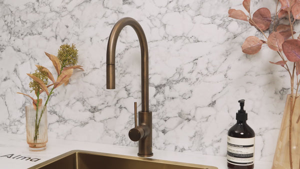 Alma Mira Brushed Vintage Antique Brass Pull Out Mixer