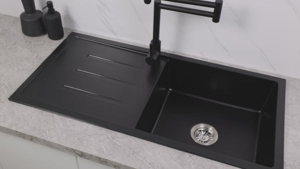 Alma Randall 1000x500 White Granite Left Drainboard Single Bowl Tap Landing Sink