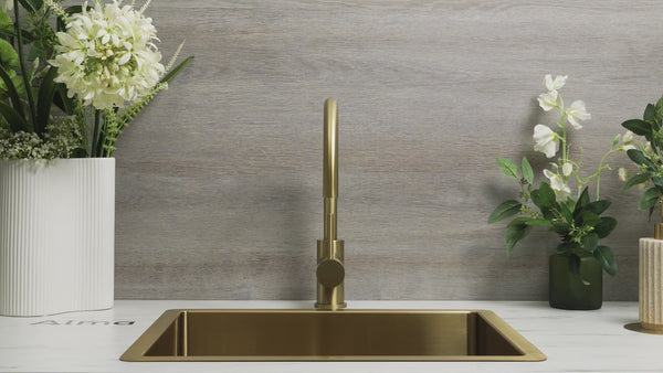 Alma Ashanti Brushed Brass Gold Gooseneck Mixer