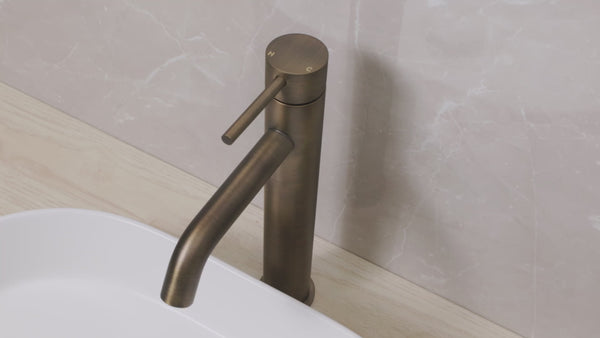Alma Mira Brushed Vintage Antique Brass Tall Basin Mixer
