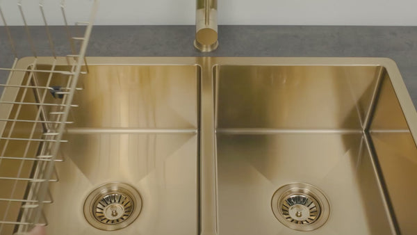 Alma Brushed Brass Gold Madison 775x450 Double Bowl Sink