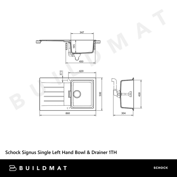 Schock Signus Polaris Single Right Hand Bowl And Drainer 1 Tap Hole White
