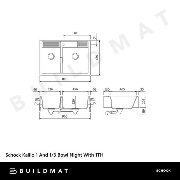 Schock Kallio One And 1/3 Bowl Night With 1 Tap Hole Black