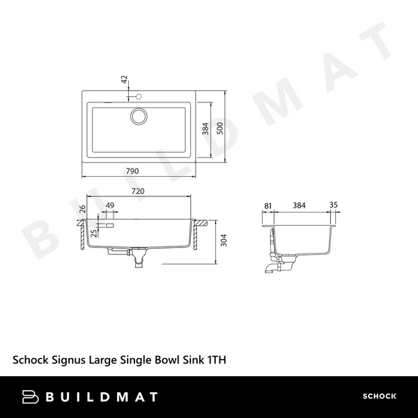 Schock Signus Large Single Bowl 1 Tap Hole Stone Grey