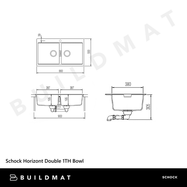 Schock Horizont Double Bowl 1 Tap Hole Polaris White