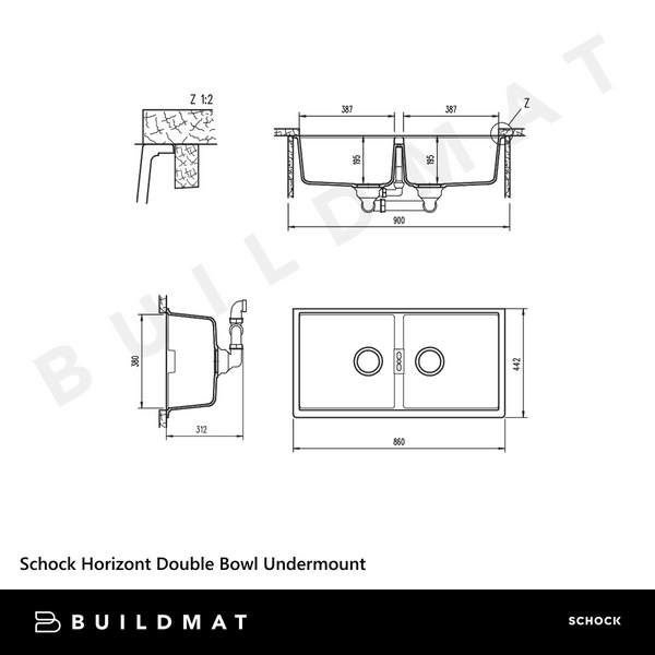 Schock Horizont Double Bowl Undermount Polaris White