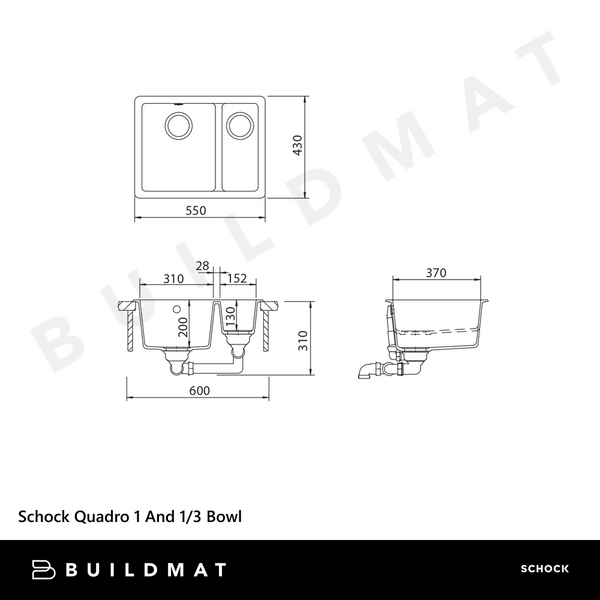 Schock Quadro One And 1/3 Bowl Croma Grey