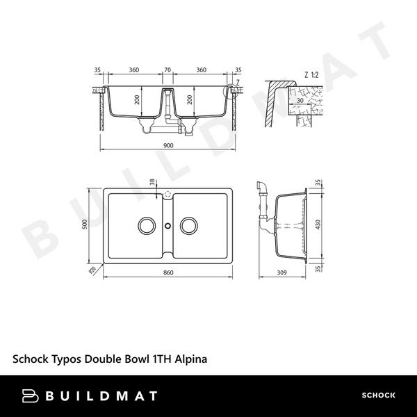 Schock Typos Double Bowl 1 Tap Hole Croma Grey