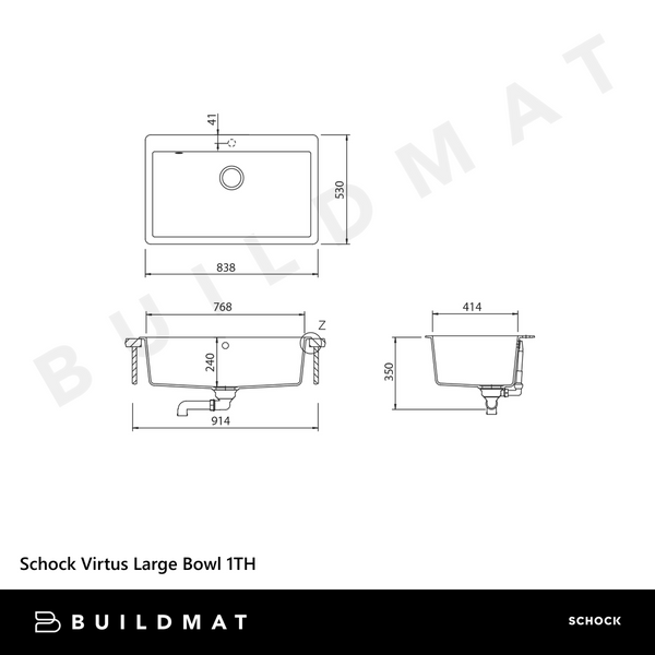 Schock Virtus Large Bowl 1 Tap Hole Nero Black
