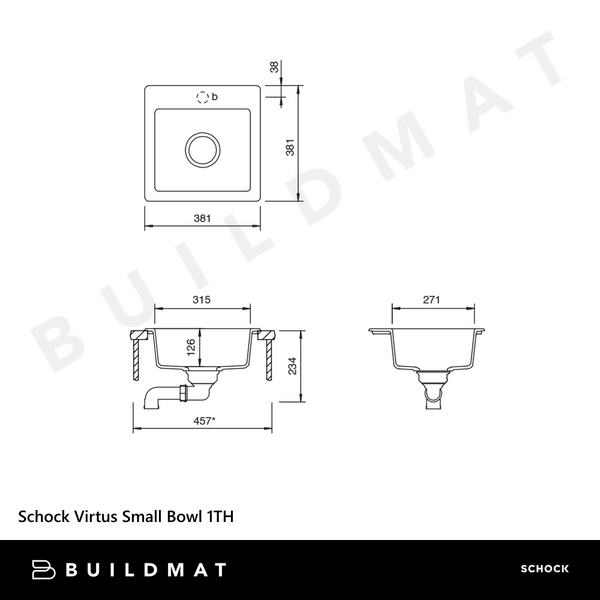 Schock Virtus Small Bowl 1 Tap Hole Concrete Grey