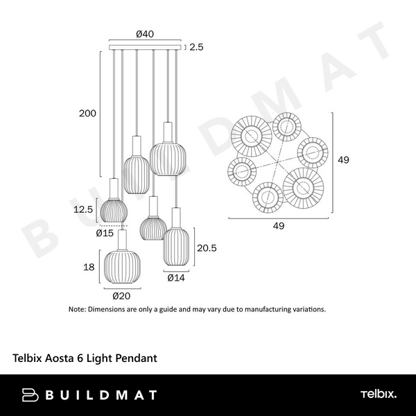 Telbix Aosta 6 Light Pendant Black