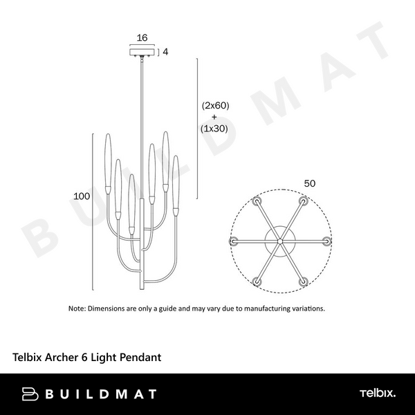 Telbix Archer 6 Light Pendant Antique Gold