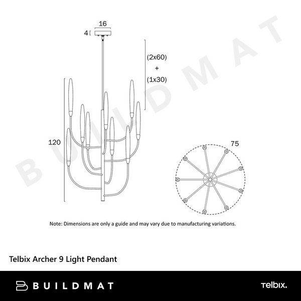 Telbix Archer 9 Light Pendant Antique Gold
