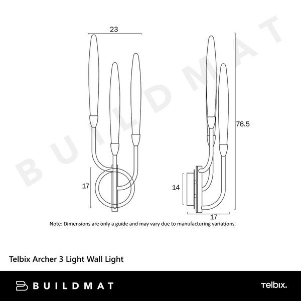 Telbix Archer 3 Light Wall Light Antique Gold