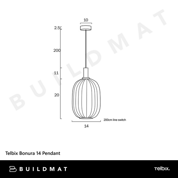 Telbix Bonura 14 Pendant Black Smoke
