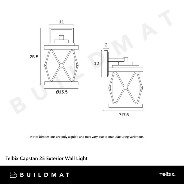 Telbix Capstan 25 Exterior Wall Light Black