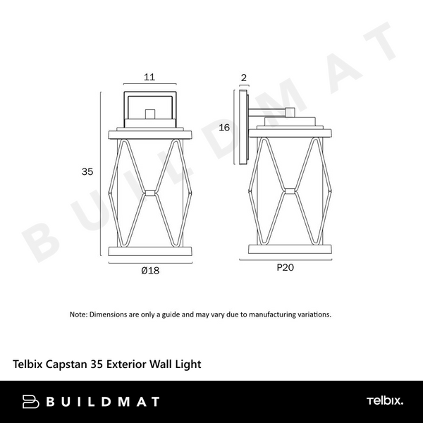 Telbix Capstan 35 Exterior Wall Light Black