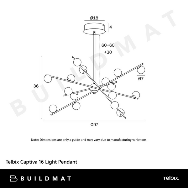 Telbix Captiva 16 Light Pendant Black