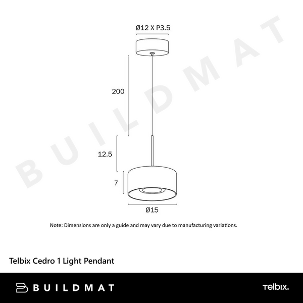 Telbix Cedro 1 Light Pendant Black