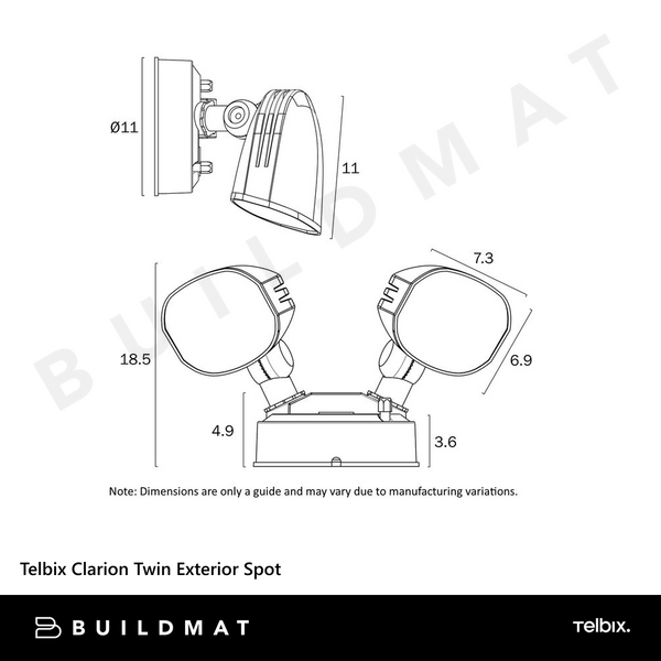 Telbix Clarion Twin Exterior Spot Black