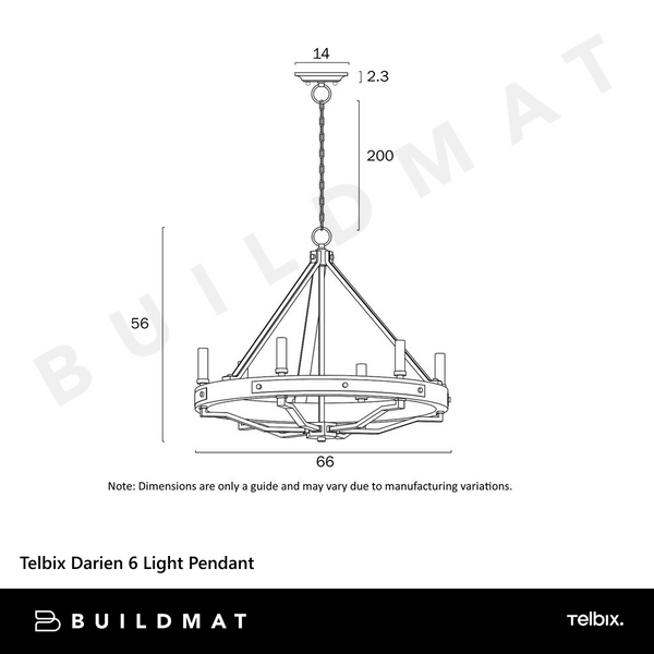 Telbix Darien 6 Light Pendant Ash Wood