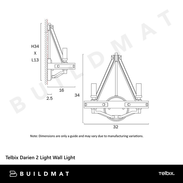 Telbix Darien 2 Light Wall Light Ashwood