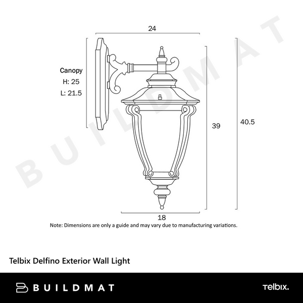 Telbix Delfino Exterior Wall Light Black