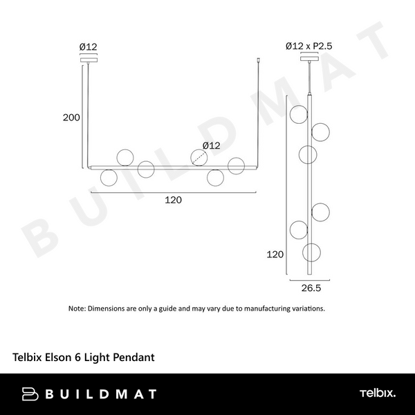 Telbix Elson 6 Light Pendant Black Frost Tear