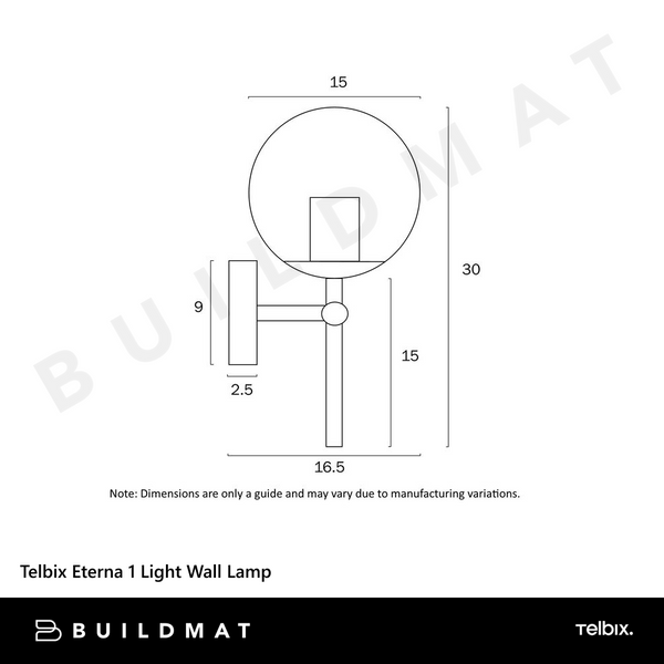 Telbix Eterna 1 Light Wall Lamp Black Opal Matt