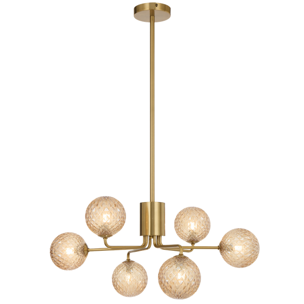 Telbix Felton 6 Light Pendant Antique Gold Amber Tear