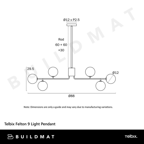 Telbix Felton 9 Light Pendant Antique Gold Opal Matt