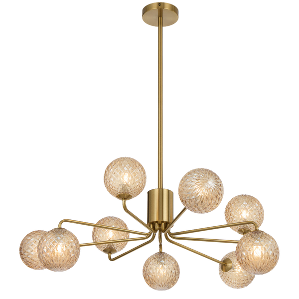 Telbix Felton 9 Light Pendant Antique Gold Amber Tear