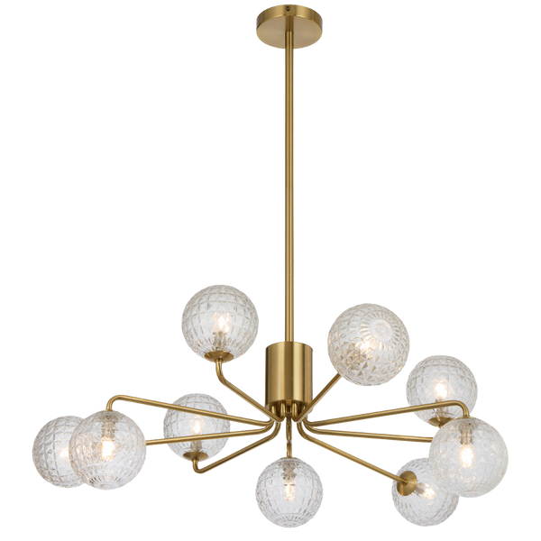 Telbix Felton 9 Light Pendant Antique Gold Clear Prism