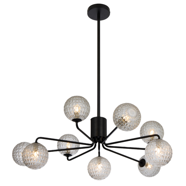 Telbix Felton 9 Light Pendant Black Clear Prism