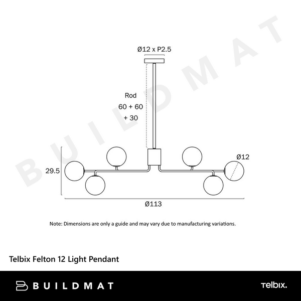 Telbix Felton 12 Light Pendant Black Frost Tear