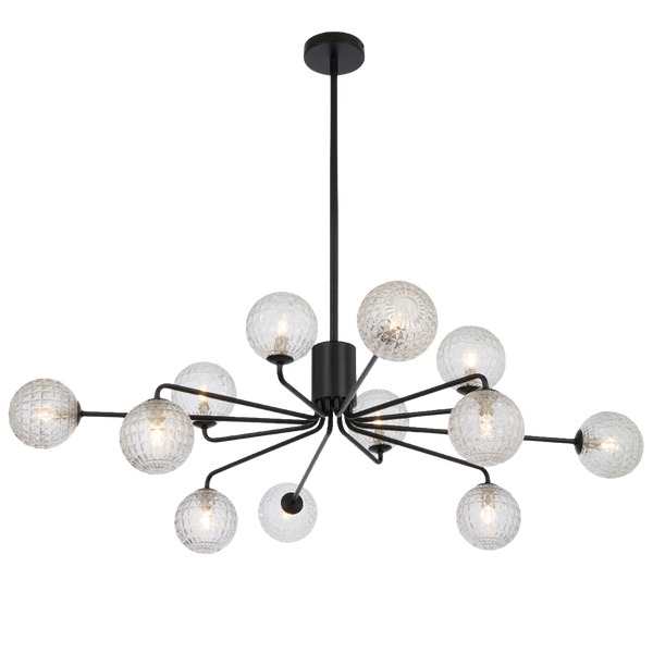 Telbix Felton 12 Light Pendant Black Clear Prism