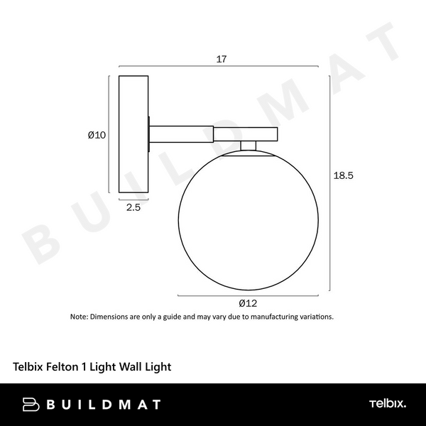 Telbix Felton 1 Light Wall Light Black Clear Prism