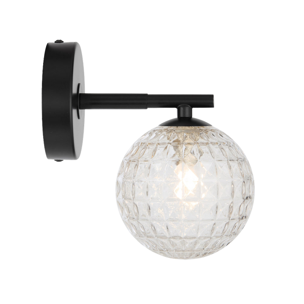 Telbix Felton 1 Light Wall Light Black Clear Prism
