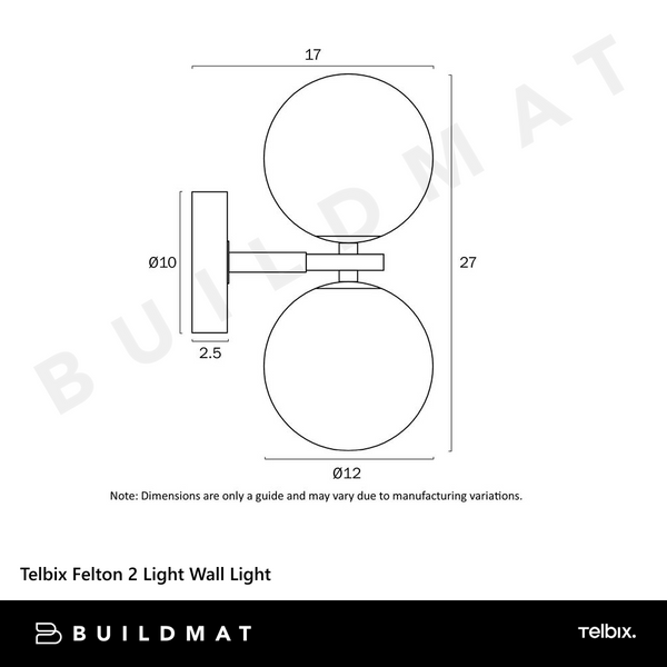 Telbix Felton 2 Light Wall Light Black Opal Matt