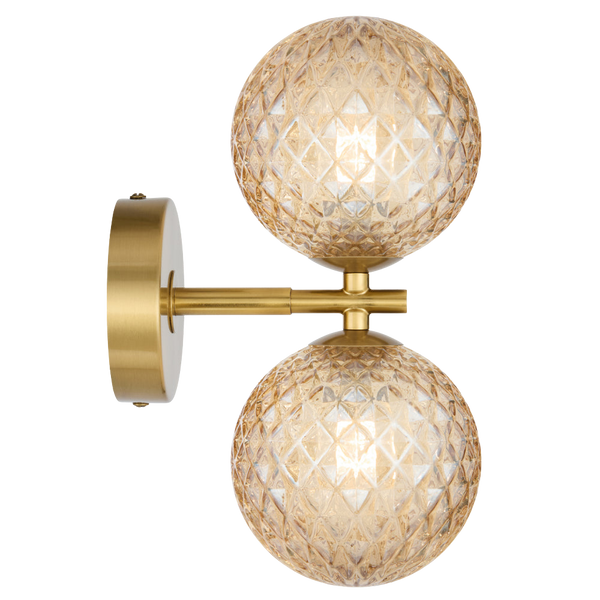 Telbix Felton 2 Light Wall Light Antique Gold Amber Tear
