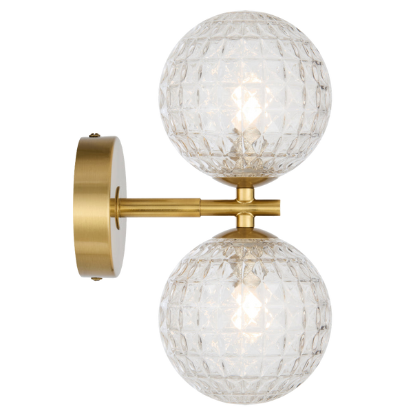 Telbix Felton 2 Light Wall Light Antique Gold Clear Prism