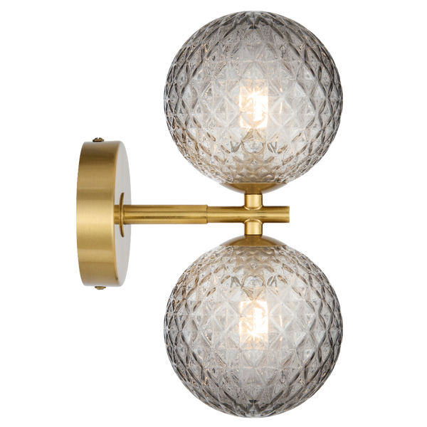 Telbix Felton 2 Light Wall Light Antique Gold Smoke Tear