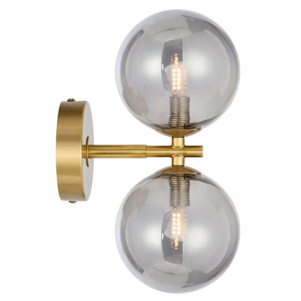 Telbix Felton 2 Light Wall Light Antique Gold Smoke