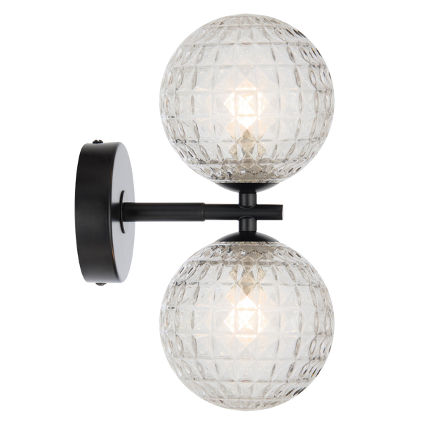 Telbix Felton 2 Light Wall Light Black Clear Prism