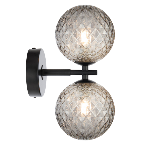 Telbix Felton 2 Light Wall Light Black Smoke Tear