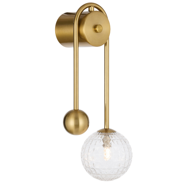 Telbix Felton Arm Wall Light Antique Gold Clear Prism