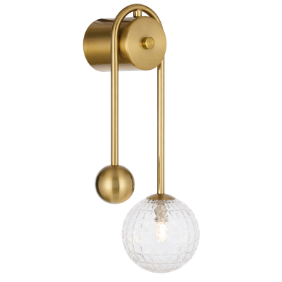 Telbix Felton Arm Wall Light Antique Gold Clear Prism