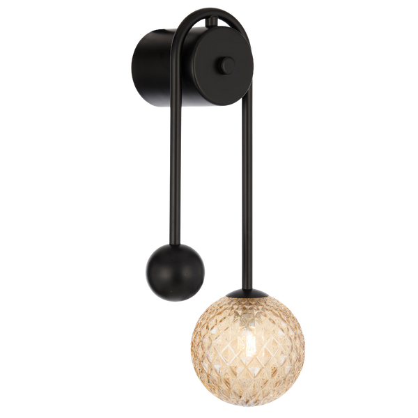 Telbix Felton Arm Wall Light Black Amber Tear