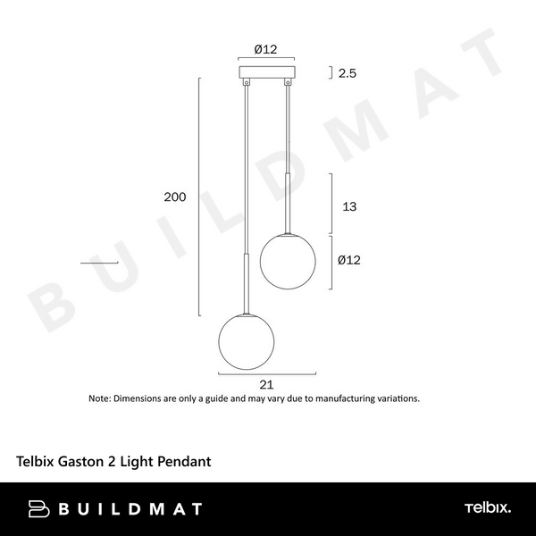Telbix Gaston 2 Light Pendant Black Opal Matt